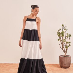 Vestido Longo Preto e Branco