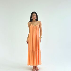 Vestido Longo Evasse Decote V Salmão