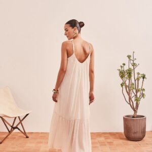Alternative view of Vestido Longo Evasse Decote V Natural